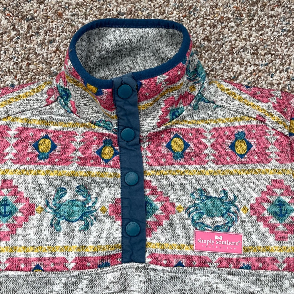 Women’s Simply Southern Tribal Pattern Crab Pineapple Pullover Fleece Jacket S - Picture 6 of 9